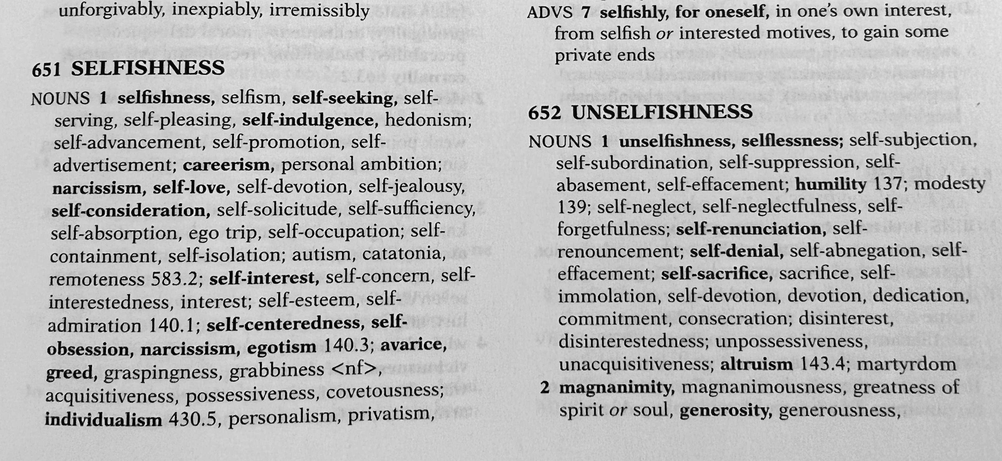 Page from a thesaurus